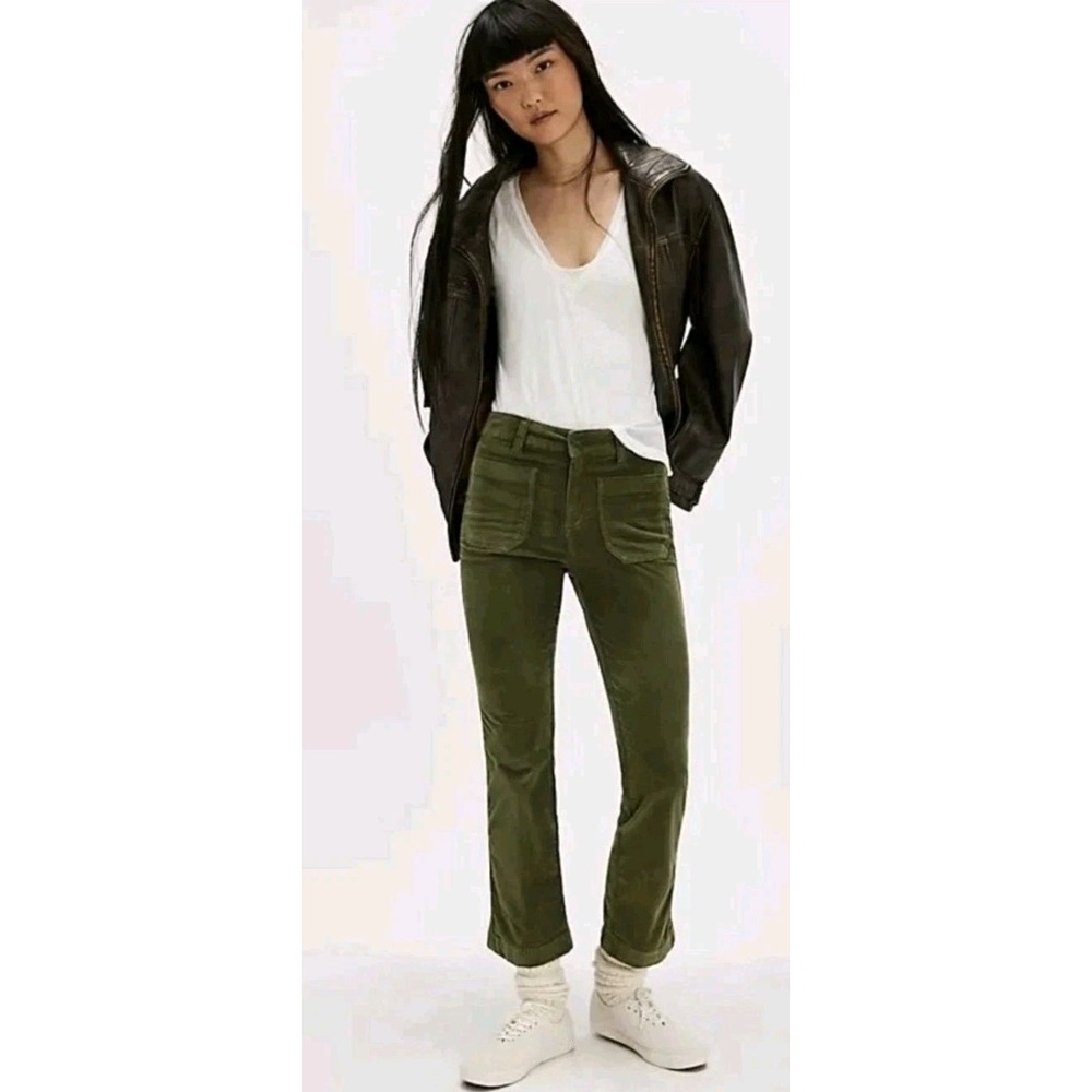 NEW FREE PEOPLE High Time Velvet Kick Flare Boot Pants Women's Sz 0 Chive Olive